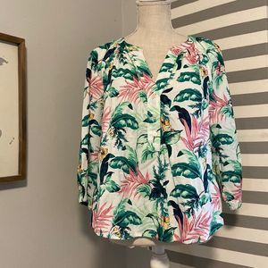 LOFT Petite Hawaiian Floral Botanical Henley Blouse Size Large Petite NWT